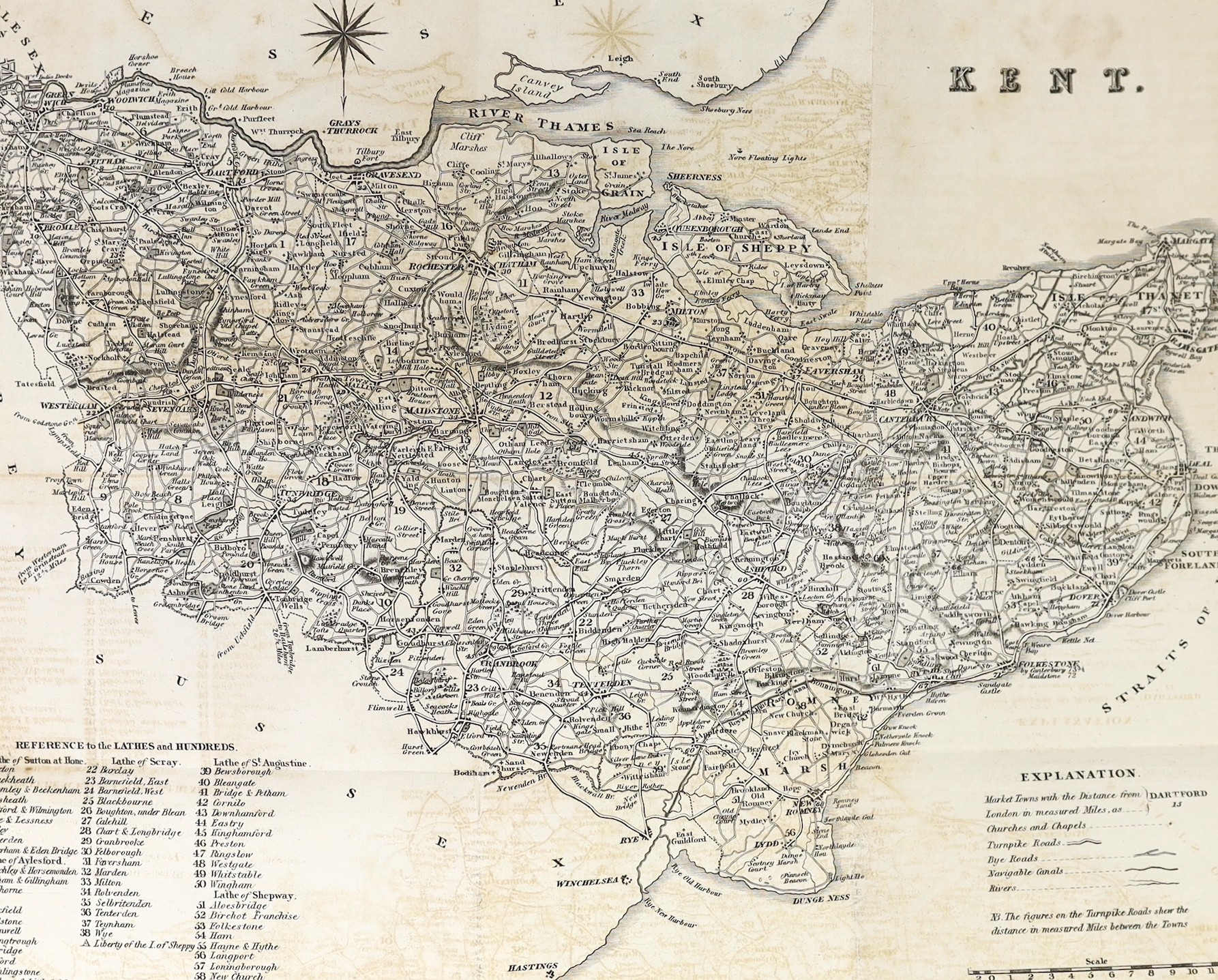 KENT: The Picturesque Beauties of Great Britain: illustrated by topographical, historical, and critical notes....Kent. pictorial engraved and printed titles, folded map and 64 plates; bound with: (The Same) - Essex volum